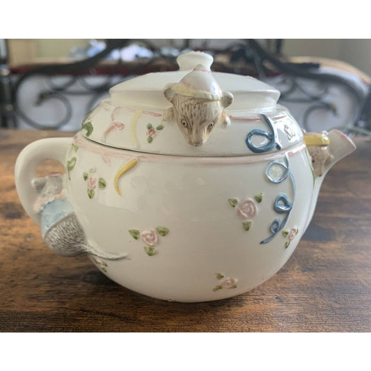 vintage WHIMSICAL MOUSE teapot 1975 terragrafics pastel colored 4 in