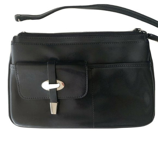 Nine West Faux Leather black purse clutch w/ strap