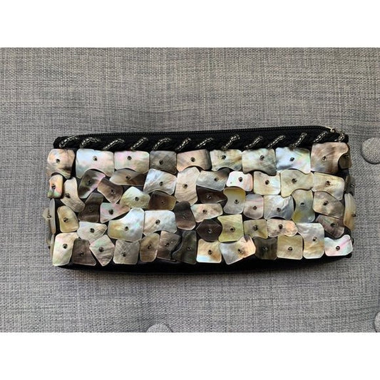 Mother of Pearl, Beaded Sm Puzzle Pieced Clutch Unique Bag Handmade Zippered Bag