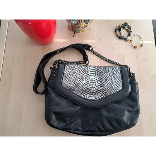 Nanette Lepore Genuine SOFT Leather Bag Purse w/ Silver Snake Stamped Trim RARE