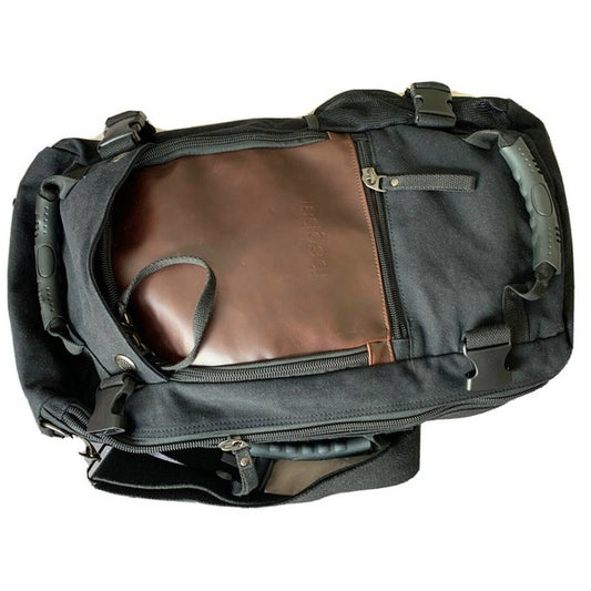 ibagbar Canvas/Leather Backpack/Laptop Versatile Bag Carry On Black 20" Length