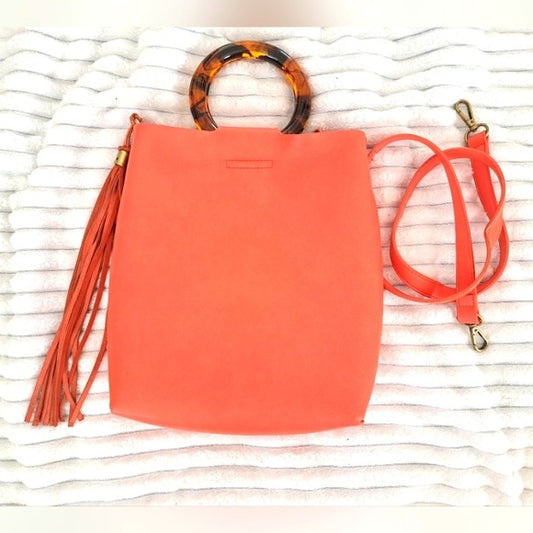 Street Level Urban Outfitters Coral Vegan Leather Tortoise Handles Bag Purse Crossbody Strap