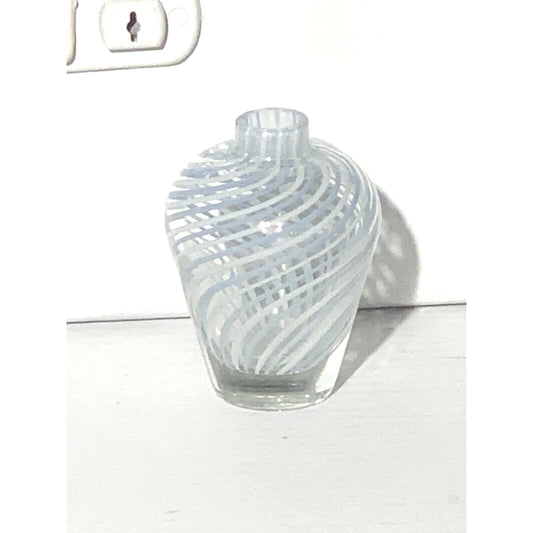 Blown Glass Mini Bud Vase Light Blue & White Swirl Mezza Filigrana Style 3.5 in