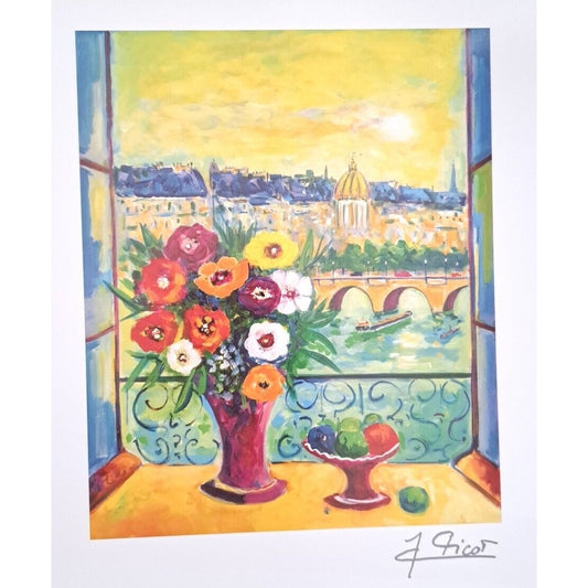 Vibrant and Colorful "The Open Window" Jean-Claude Picot 2021 Lithograph Post Impressionist Signed  12 x 10 in