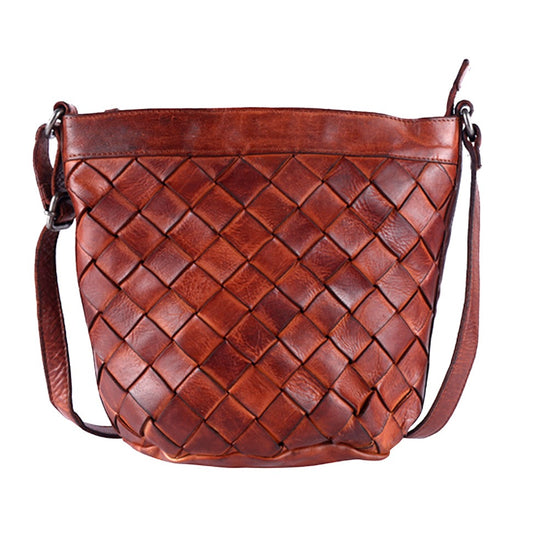 Anthropologie Vilenca Holland Cognac Woven Leather Adjustable Crossbody Bag Boho