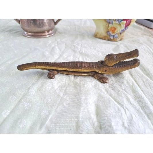 Vintage Mid Century Old Cast Iron Brass Crocodile Figural Gator Alligator Nutcracker NICE! Made in England